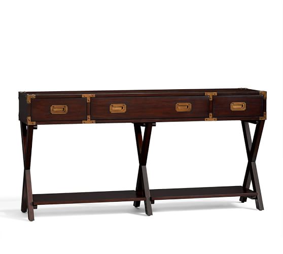 Pottery Barn DEVON CAMPAIGN CONSOLE TABLE Mahogany Stain pottery barn clearance sale extra 20 percent off 