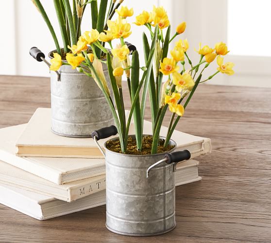 Pottery Barn FAUX DAFFODIL & GALVANIZED COMPOSED ARRANGEMENT pottery barn weekend sale 