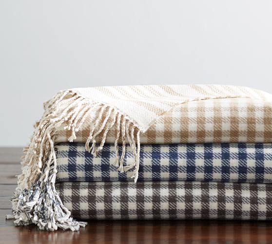 Pottery Barn GINGHAM STRIPE REVERSIBLE THROW pottery barn stock up and save sale