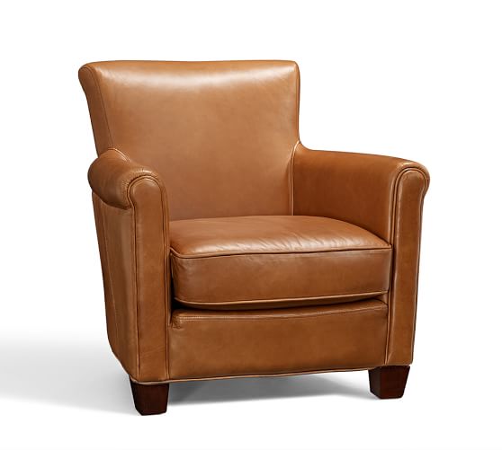 Pottery Barn IRVING LEATHER ARMCHAIR Chestnut pottery barn premier sale january 5 2018