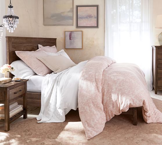 Pottery Barn JACQUARD LINEN MEDALLION DUVET COVER and SHAM - SOFT ROSE pottery barn white sale