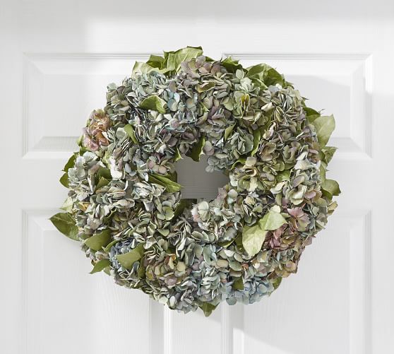 Pottery Barn LIVE HYDRANGEA & ECHINOPS ROUND WREATH pottery barn home decor sale 20 percent