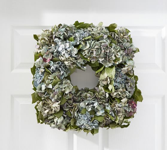 Pottery Barn LIVE HYDRANGEA & ECHINOPS SQUARE WREATH pottery barn weekend sale 20 percent off