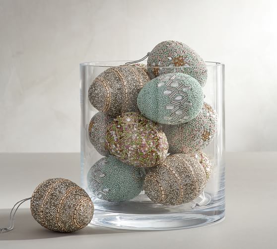 Pottery Barn ORNAMENT EGGS German Glitter Plastic Beaded Finish pottery barn stock up and save sale