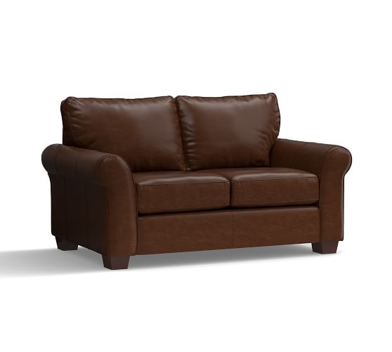 Pottery Barn PB COMFORT ROLL ARM LEATHER SLEEPER SOFA pottery barn premier sale