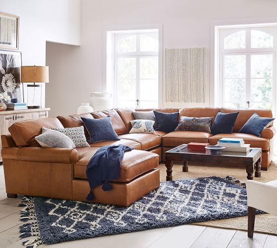 Pottery Barn TOWNSEND ROLL ARM LEATHER 4-PIECE CHAISE SECTIONAL pottery barn leather furniture sale