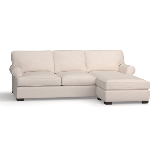 Pottery Barn TOWNSEND ROLL ARM REVERSIBLE STORAGE SECTIONAL - CHENILLE SUEDE LINEN pottery barn premier sale january 2018