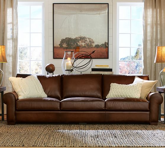 Pottery Barn TURNER ROLL ARM LEATHER SOFA pottery barn premier sale