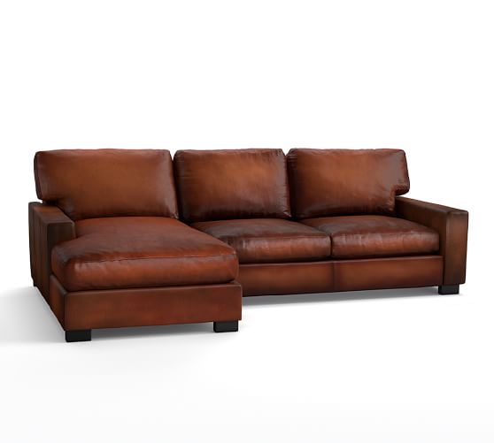 Pottery Barn TURNER SQUARE ARM LEATHER SOFA WITH CHAISE SECTIONAL pottery barn premier sale january 2018