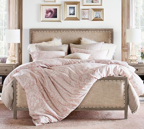 Pottery Barn VANESSA PRINTED TENCEL DUVET COVER And SHAM - SOFT ROSE pottery barn white sale