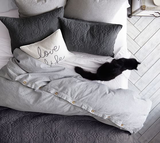 Pottery Barn WASHED COTTON QUILT AND SHAM Shale pottery barn white sale