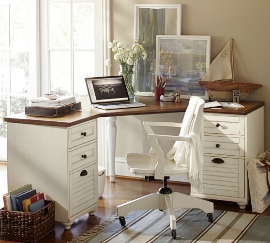 Pottery Barn WHITNEY CORNER DESK SET Almond White pottery barn clearance sale extra 20 percent off
