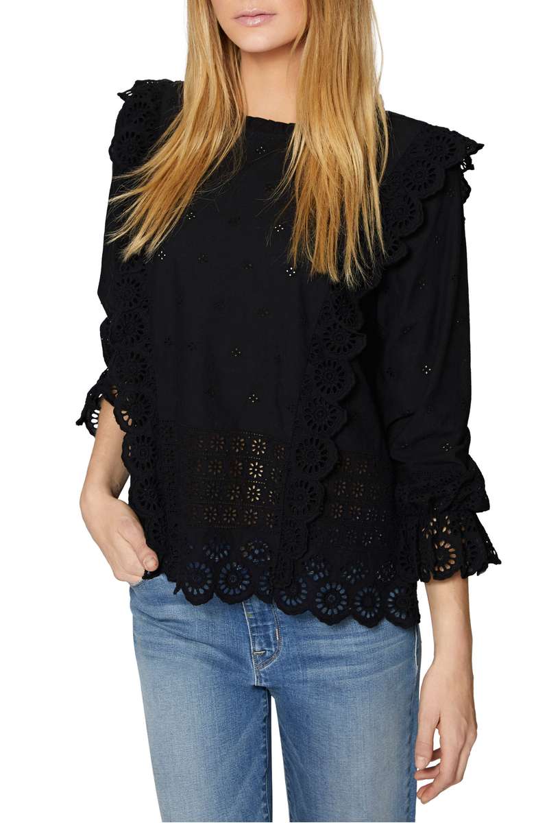 SANCTUARY Samantha Eyelet Blouse Black ruffle blouses spring 2018