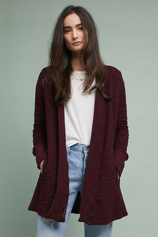 T.La Almandine Textured Cardigan Wine anthropologie winter fashion sale
