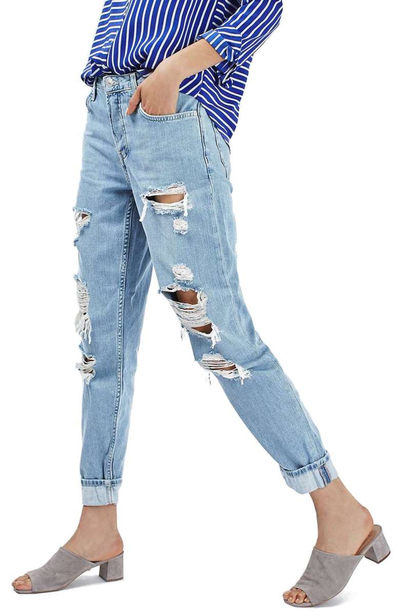 TOPSHOP 'Hayden' Super Ripped Boyfriend Jeans sienna miller jeans rolled up cuff