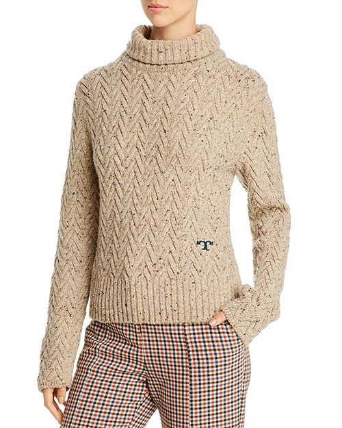 Tory Burch Merino Wool Chunky Turtleneck Sweater Camel Melange women winter clothing