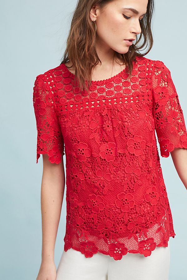 Vanessa Virginia Candace Lace Top Red anthropologie winter fashion sale 