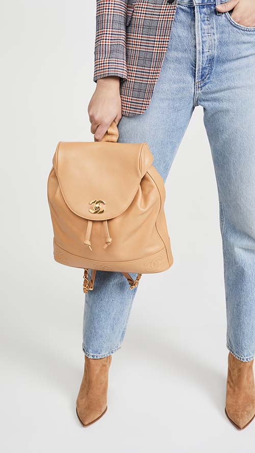 What Goes Around Comes Around Chanel Beige CC Large Backpack designer backpacks