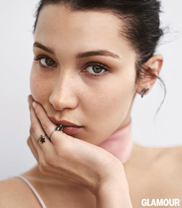 Bella Hadid looks flawless! The 21 year old supermodel dishes on makeup, skincare, her mother Yolanda, scrunchies and more with Glamour magazine. Image courtesy of Glamour.