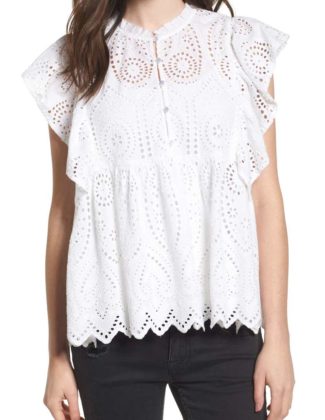 BP. Ruffle Cotton Eyelet Top White eyelet tops spring