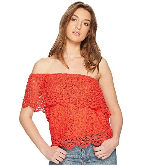 Jack by BB Dakota Lolita Floral Eyelet Top Poppy Red eyelet tops spring 2018