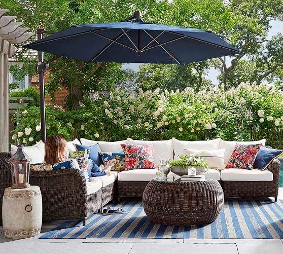 Pottery Barn BUILD YOUR OWN - TORREY ALL-WEATHER WICKER ROLL ARM SECTIONAL COMPONENTS, ESPRESSO pottery barn outdoor furniture sale