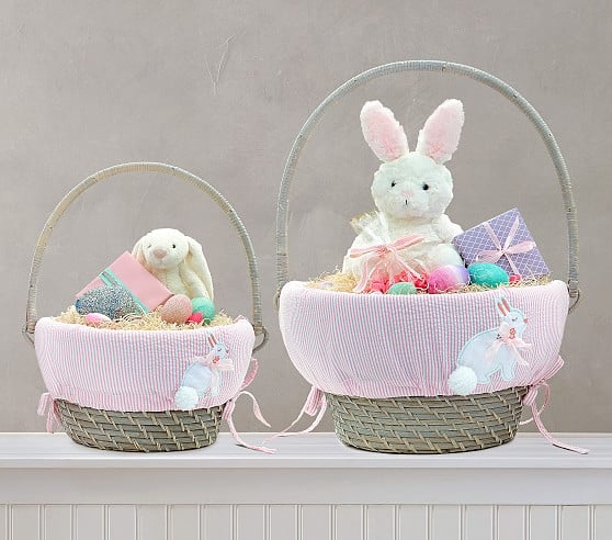 Pottery Barn Kids Pink Seersucker Applique Bunny Easter Basket Liner pottery barn kids easter baskets sale