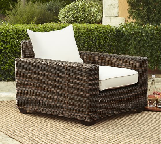Pottery Barn TORREY ALL-WEATHER WICKER SQUARE-ARM OCCASIONAL CHAIR, ESPRESSO pottery barn outdoor furniture sale