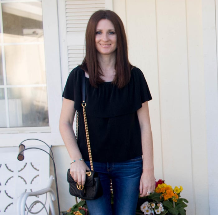Candace Rose Anderson loves the ruffle detailing on this Tobi off the shoulder top.