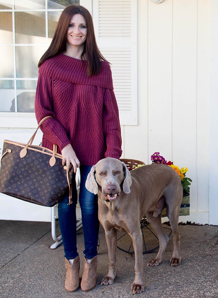 Fred Weimaraner talking to style blogger Candace Rose Anderson of CandieAnderson.com