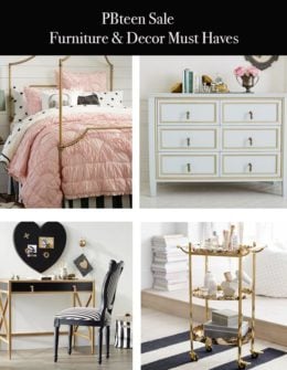 Save 25% on one furniture and home decor essential of your choice at the 2018 PBteen Sale happening now (February 1 through February 4, 2018)collage by candace rose anderson of candieanderson.com blog.
