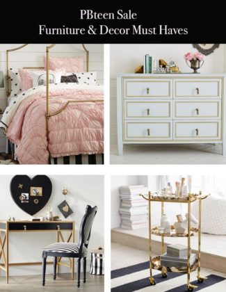 Save 25% on one furniture and home decor essential of your choice at the 2018 PBteen Sale happening now (February 1 through February 4, 2018)collage by candace rose anderson of candieanderson.com blog.