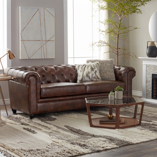 Abbyson Tuscan Top Grain Leather Chesterfield Sofa - Brown leather chesterfield sofas
