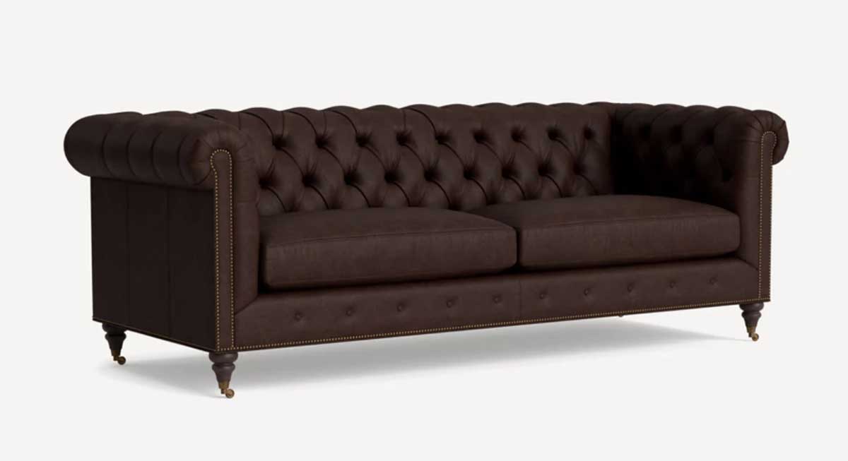 Anthropologie Lyre Chesterfield Leather Two-Cushion Sofa best leather chesterfield sofas