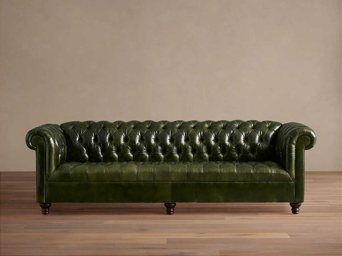 Arhaus Berwick Leather Sofa Mont Blanc PIne green leather chesterfield sofas best