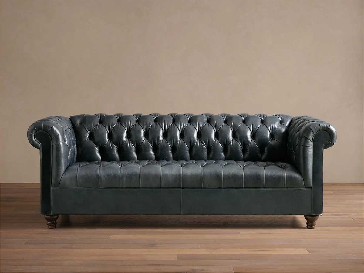 Arhaus Berwick Leather Sofa Mont Blanc Pacific blue leather chesterfield sofas best