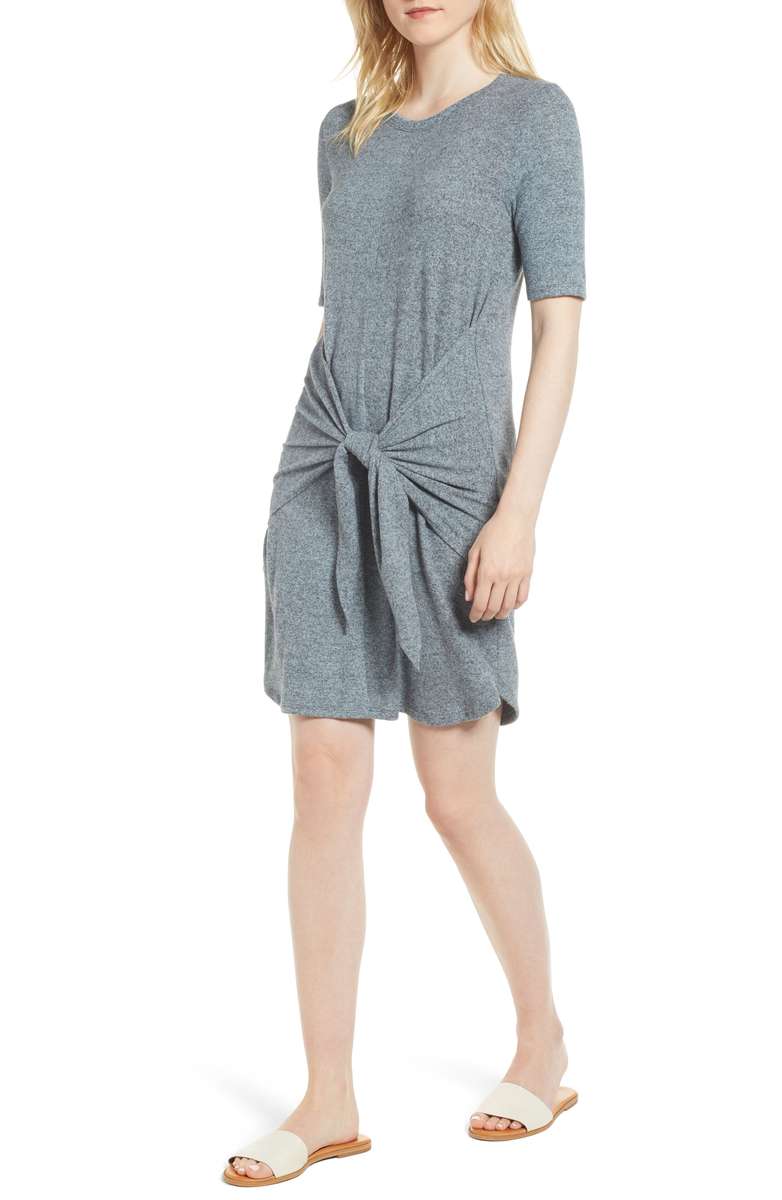 Caslon Off-Duty Tie Front Knit Dress Blue Tourmaline tie waist dresses