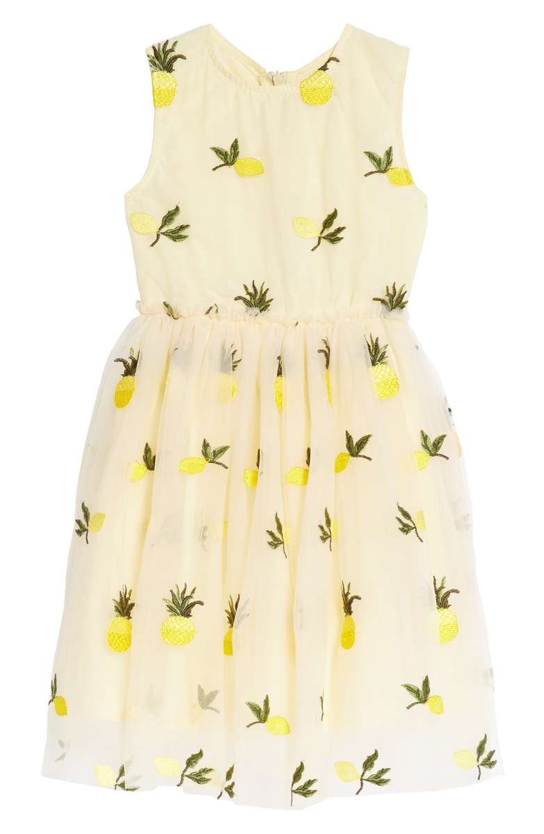 DOE A DEAR Pineapple & Lemon Embroidered Dress Tan easter dresses little girls