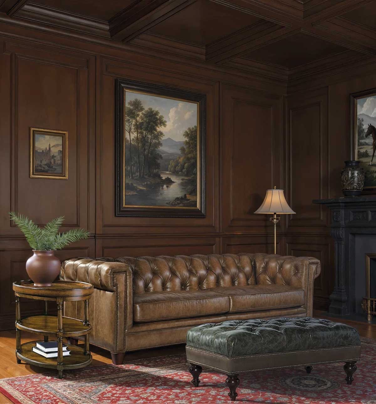 Hooker Furniture Chester Tufted Stationary Sofa Brown Genuine Leather chesterfield sofas best