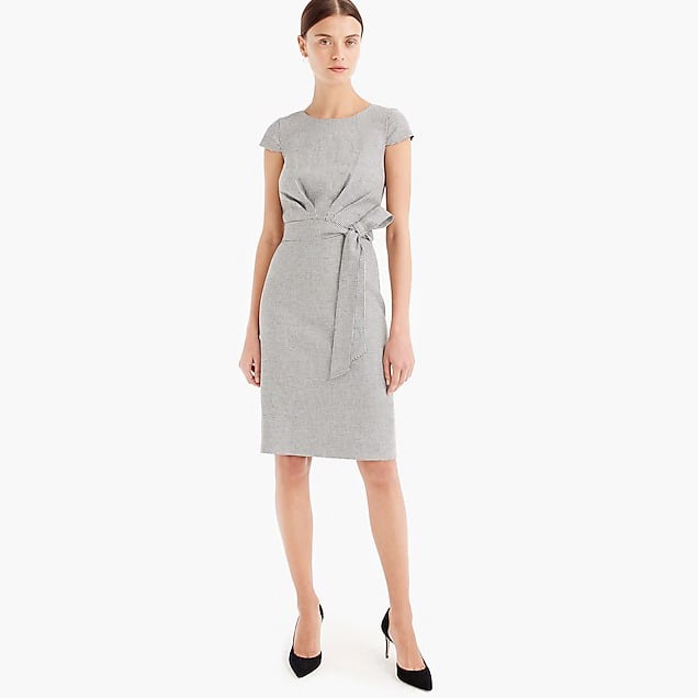 J.Crew Tie-front dress in mini-houndstooth black ivory tie waist dresses tie side dresses tie front dresses