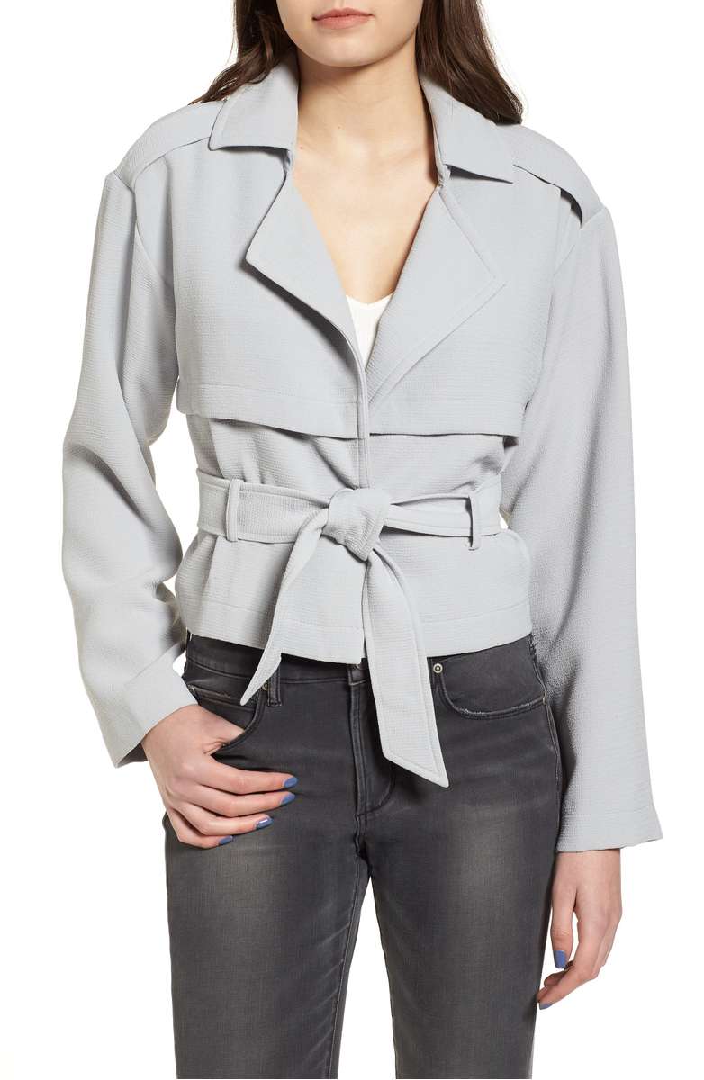LEITH Crop Trench Jacket Blue Pearl trench coats spring 2018