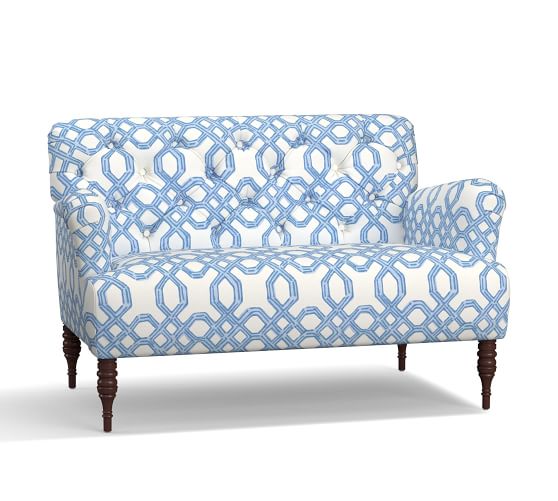 LILLY PULITZER MADISON UPHOLSTERED SETTEE Well Connected Tide Blue lilly pulitzer for pottery barn