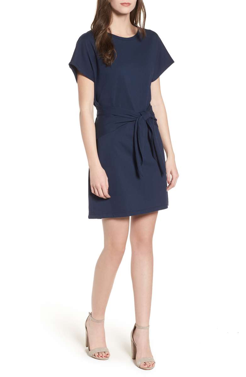 LUSH Tie Waist T-Shirt Dress Navy Blue tie-waist dresses