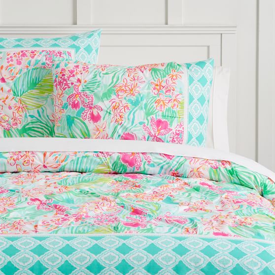 Lilly Pulitzer Lilly Pulitzer Organic Orchid Border Duvet Cover + Sham lilly pulitzer for pottery barn 