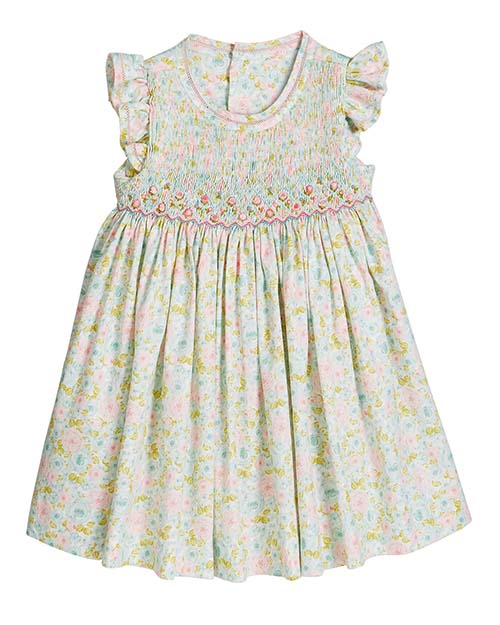 Luli & Me Girl's Aqua Floral Smocked Dress, Size 2-4T Blue Pink easter dresses toddler girls