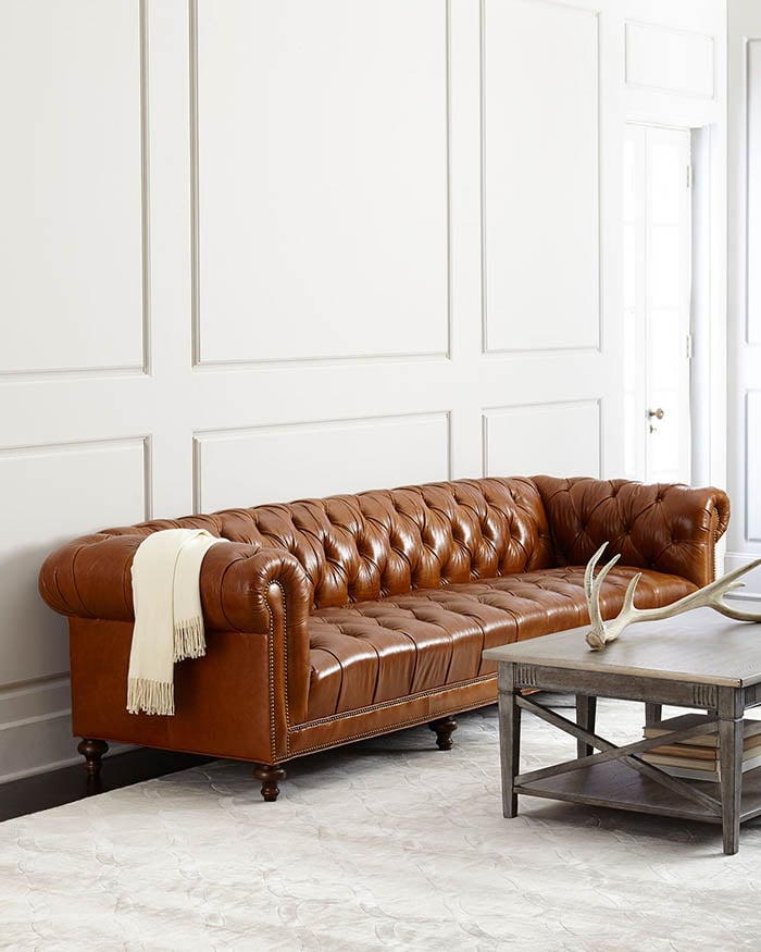 Massoud Davidson 119" Tufted Seat Chesterfield Sofa Whiskey leather chesterfield sofas