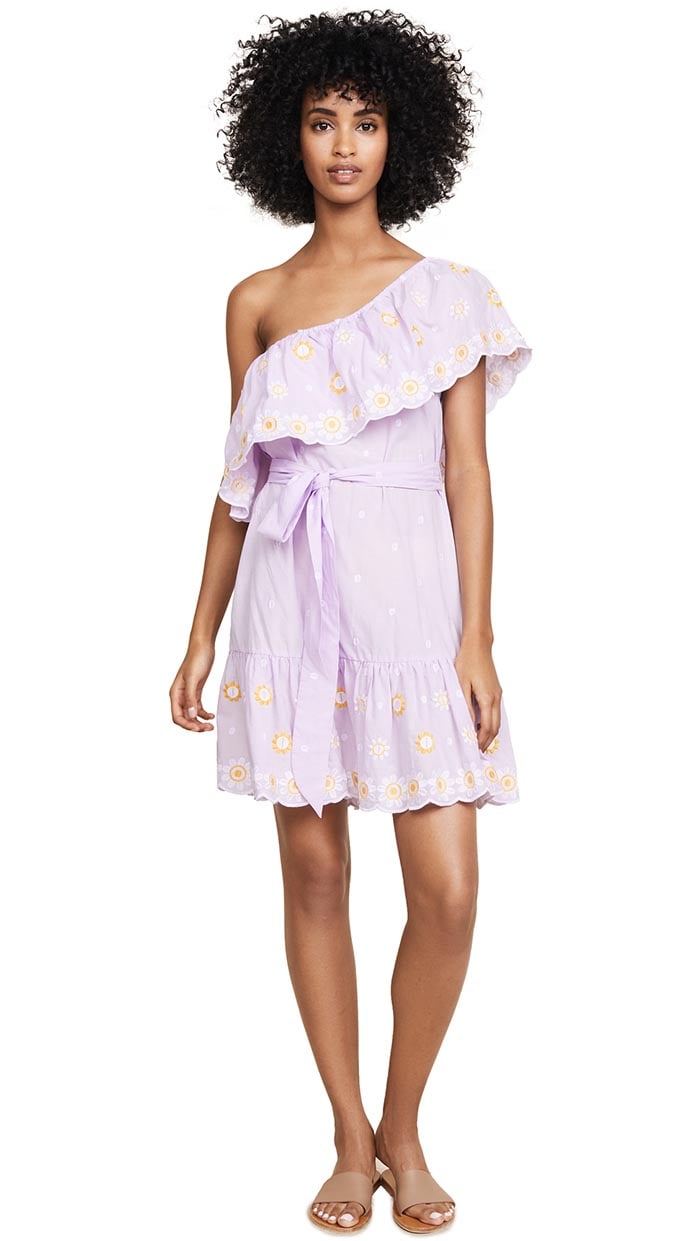 Miguelina Summer One Shoulder Dress Lilac Bumble Bee tie waist dresses tie front dresses 
