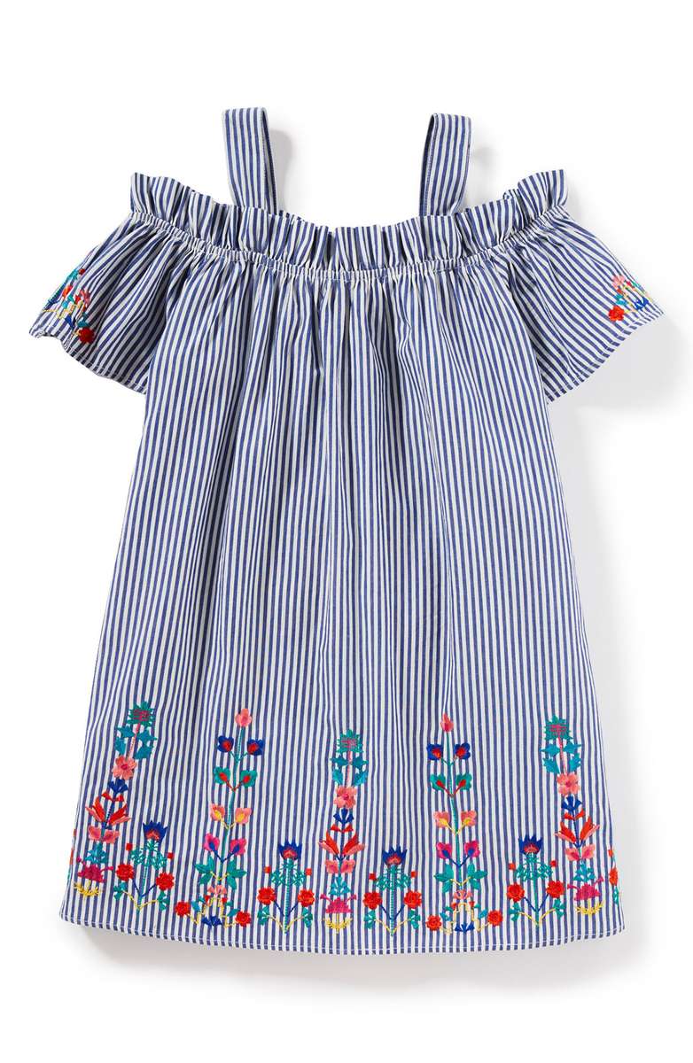 PEEK Christina Stripe Cold Shoulder Dress Blue White Floral Embroidery easter dresses little girls 