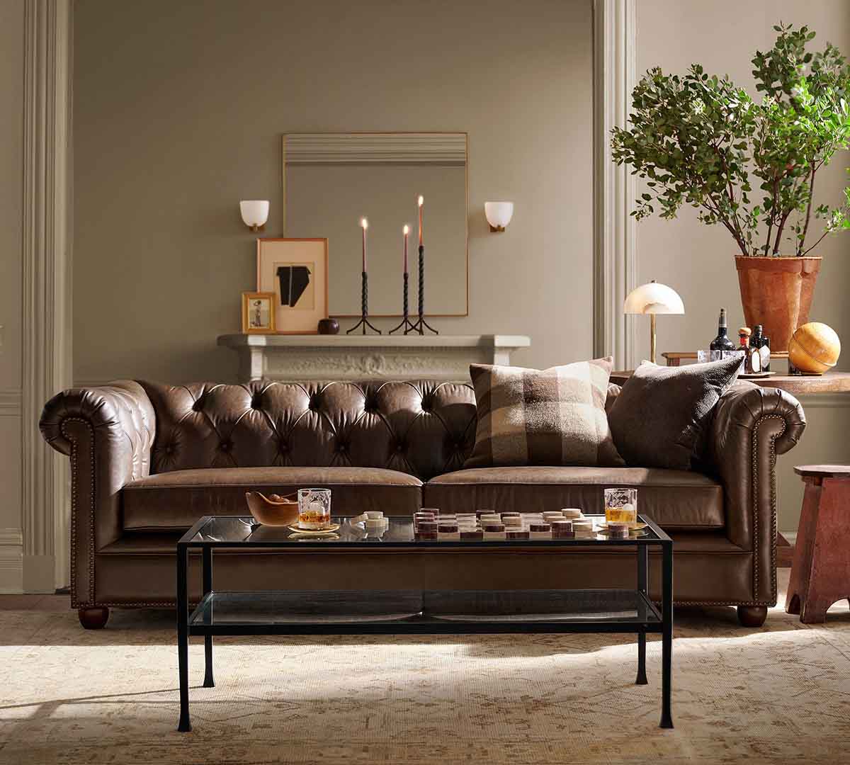 Pottery Barn Chesterfield Roll Arm Leather Sofa (65–96) best leather chesterfield sofas