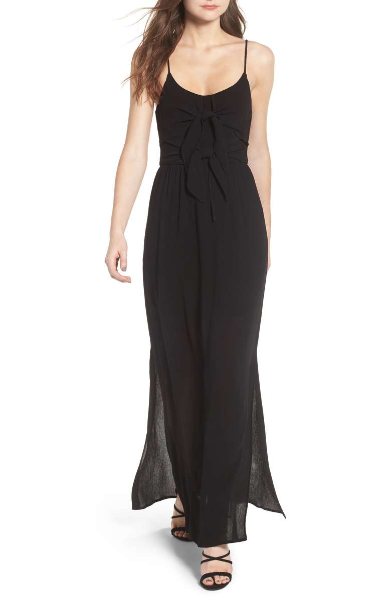 WAYF Tie Front Maxi Dress Black tie front dresses tie waist dresses